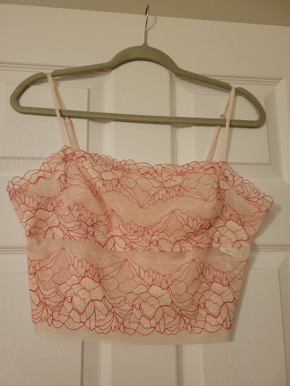 NWT Intimately Free People Pink Floral Embroidered Bralette with Pink Stitching